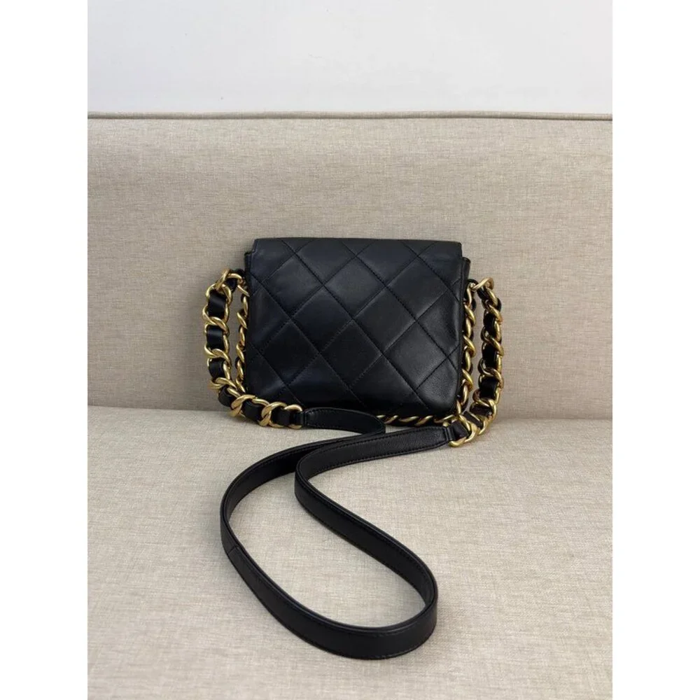 CHANEL Black Calfskin Square Flap Bag Mini GHW